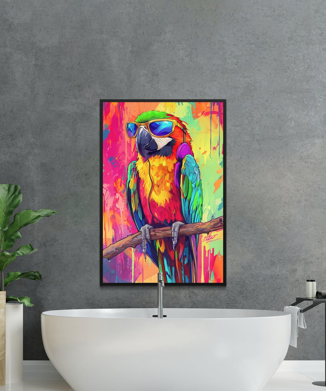 Cool Macaw Parrot With Sunglasses and Headphones Neon Art Poster - Image 4
