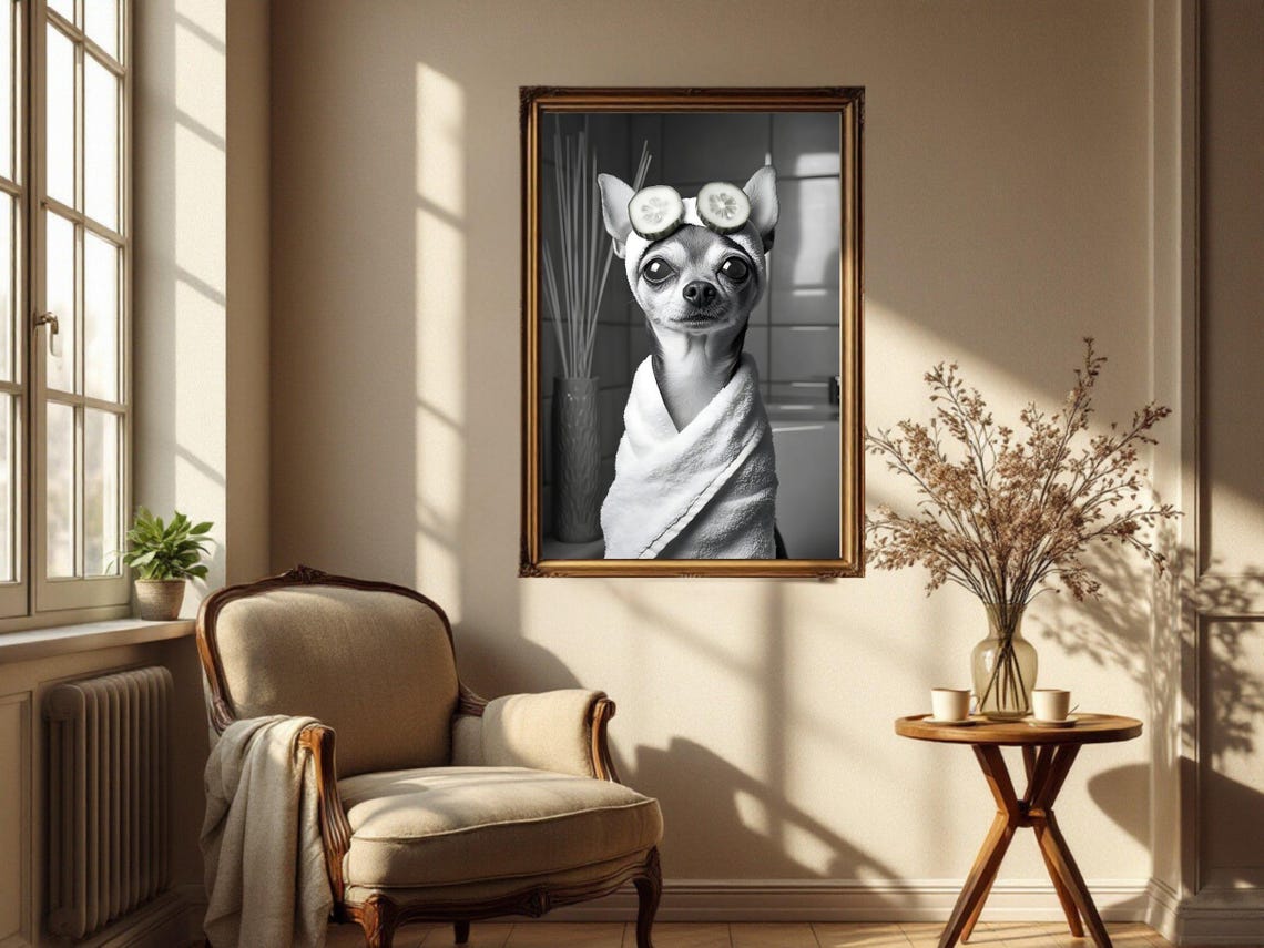 Chihuahua Wrapped in a Towel With Cucumber Slices on Its Head Poster - Image 4