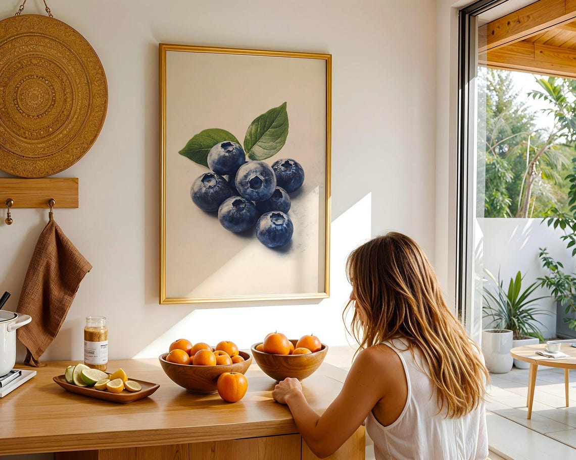 Fresh Blueberries Minimalist Botanical Fruit Kitchen Art Poster - Image 5