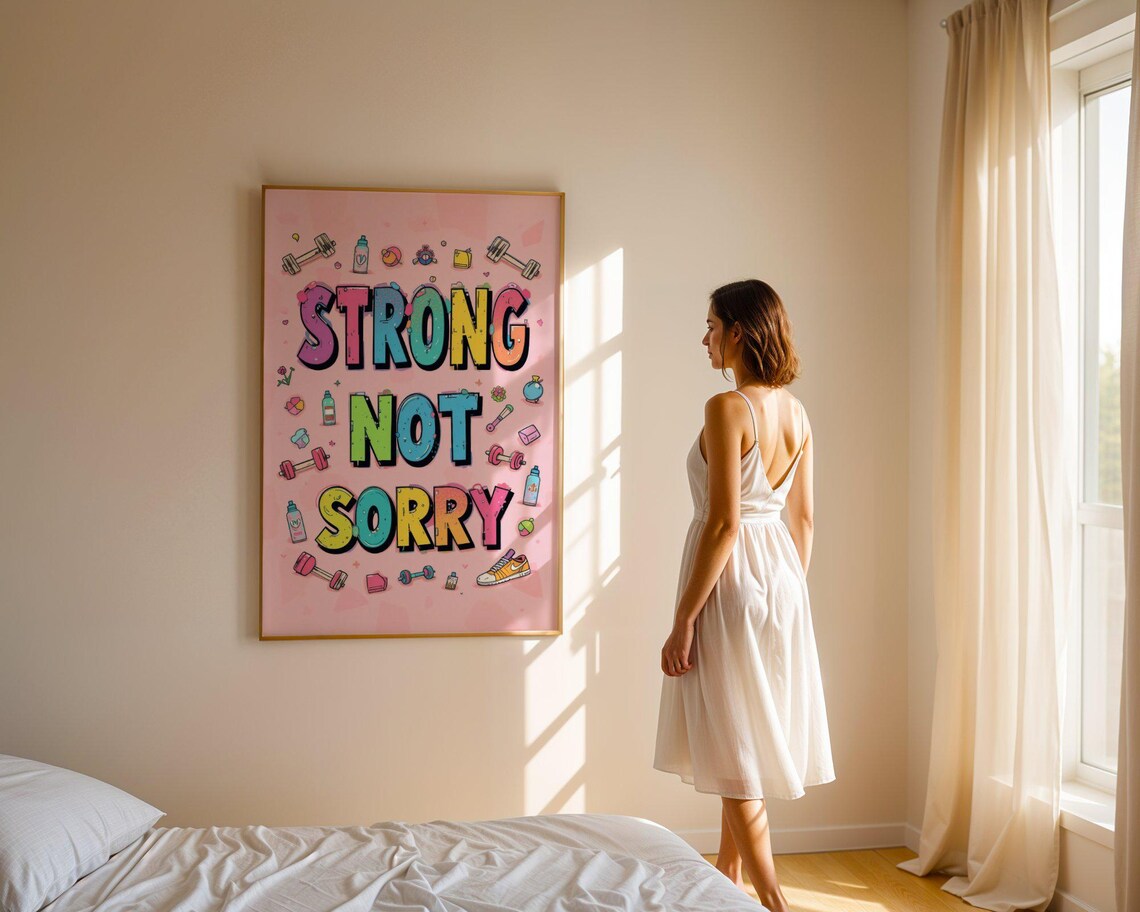 Strong Not Sorry Colorful Fitness Dumbbell Gym Motivational Workout Quote Poster - Image 5