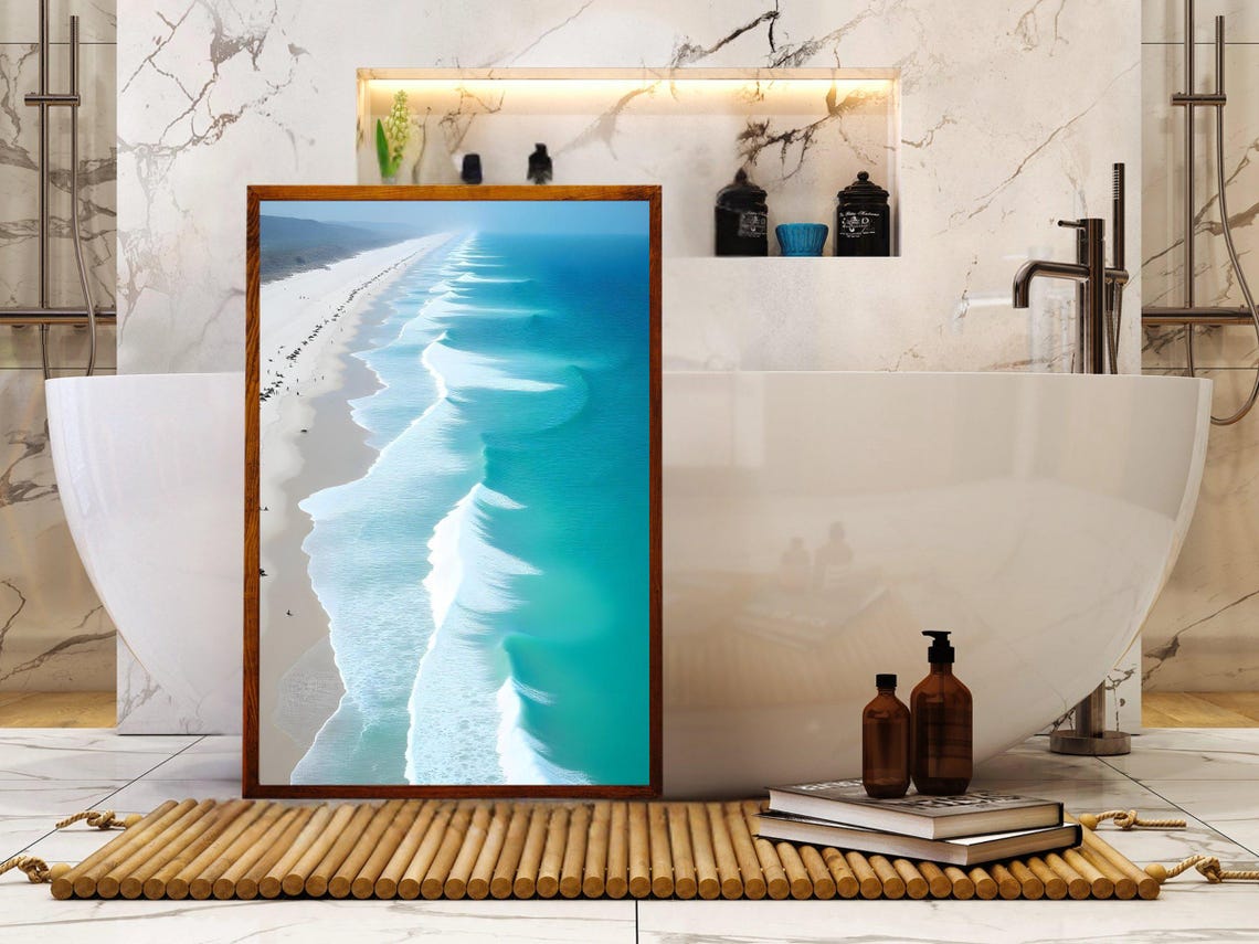 Ocean Wave Beach Aerial View Wall Art Coastal Decor Ocean Lovers Art Print Beach Landscape Poster Nautical Theme Artwork - Image 2