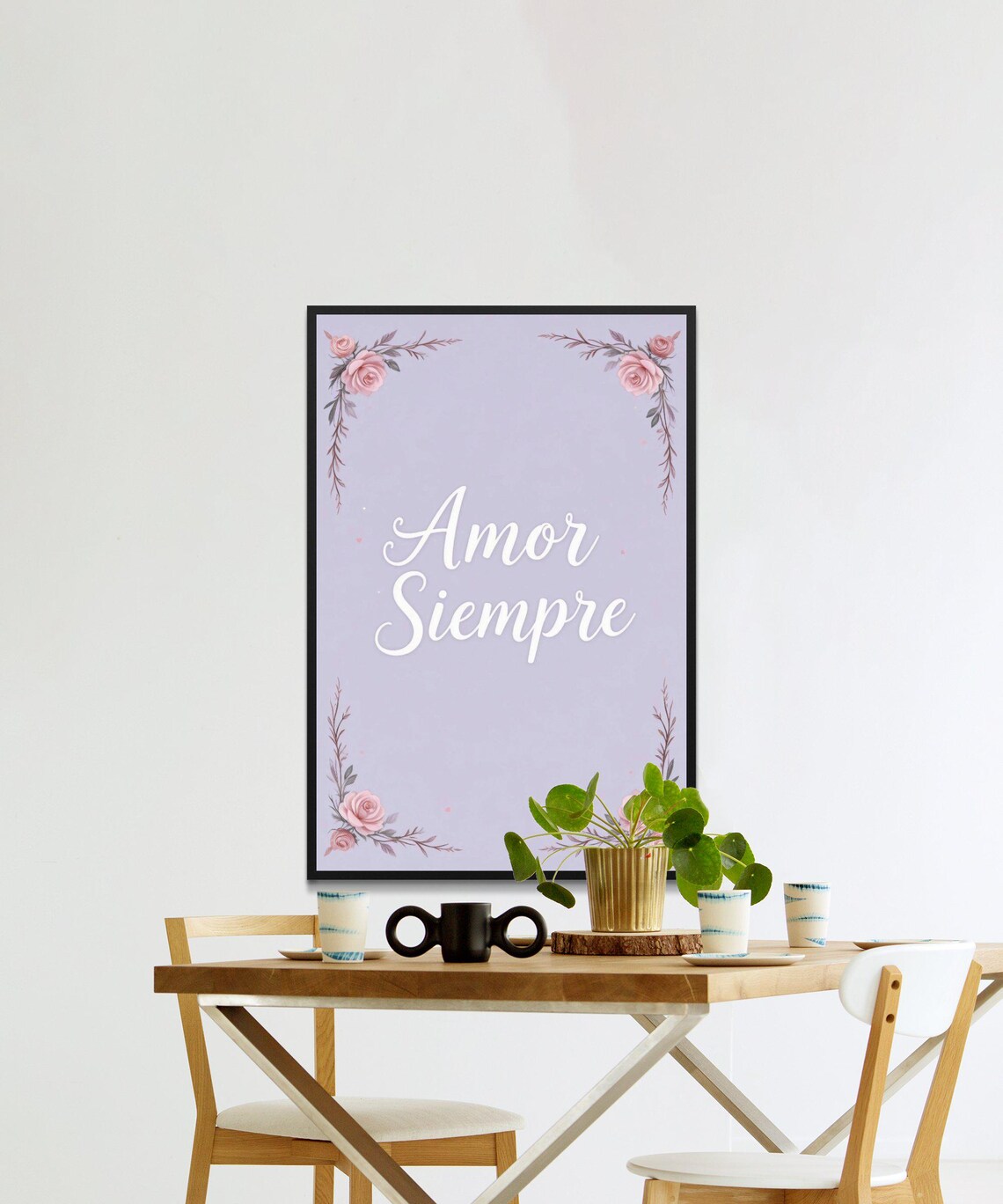 Amor Siempre Spanish Love Quote With Roses On Lavender Floral Wall Art - Image 2