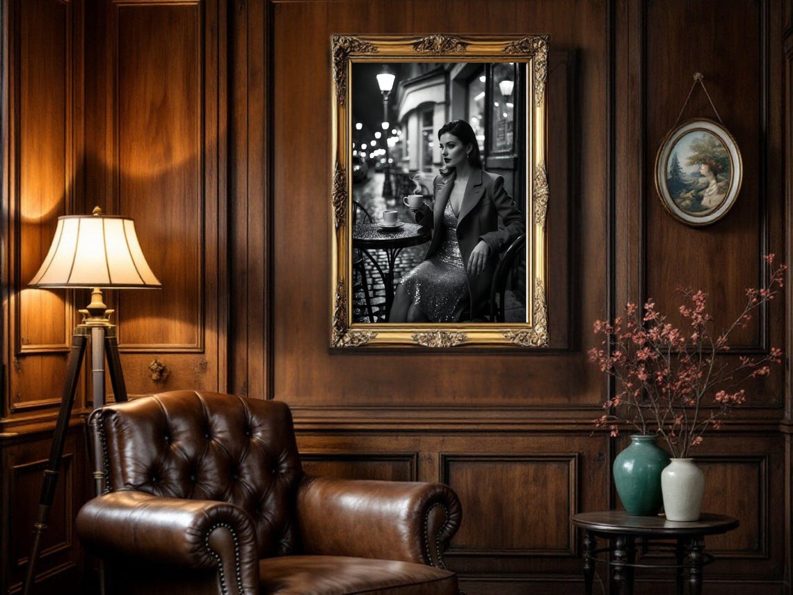 Elegant Woman At A Parisian Cafe At Night With Coffee Poster - Image 5