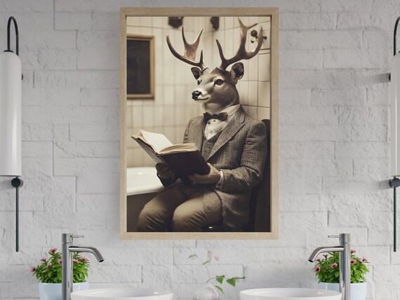 Vintage Portrait of a Stag Deer in a Suit Reading a Book Poster