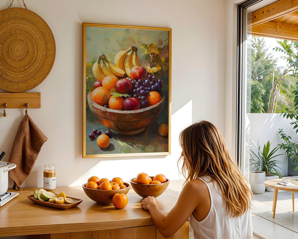 Vibrant Wooden Bowl Overflowing with Fresh Fruit Still Life Poster - Image 4