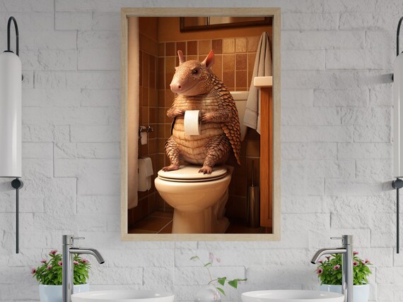 Armadillo Bathroom Wall Art Funny Animal Poster Cute Home Decor Toilet Humor Quirky Art Print Unique Gift For Her Him