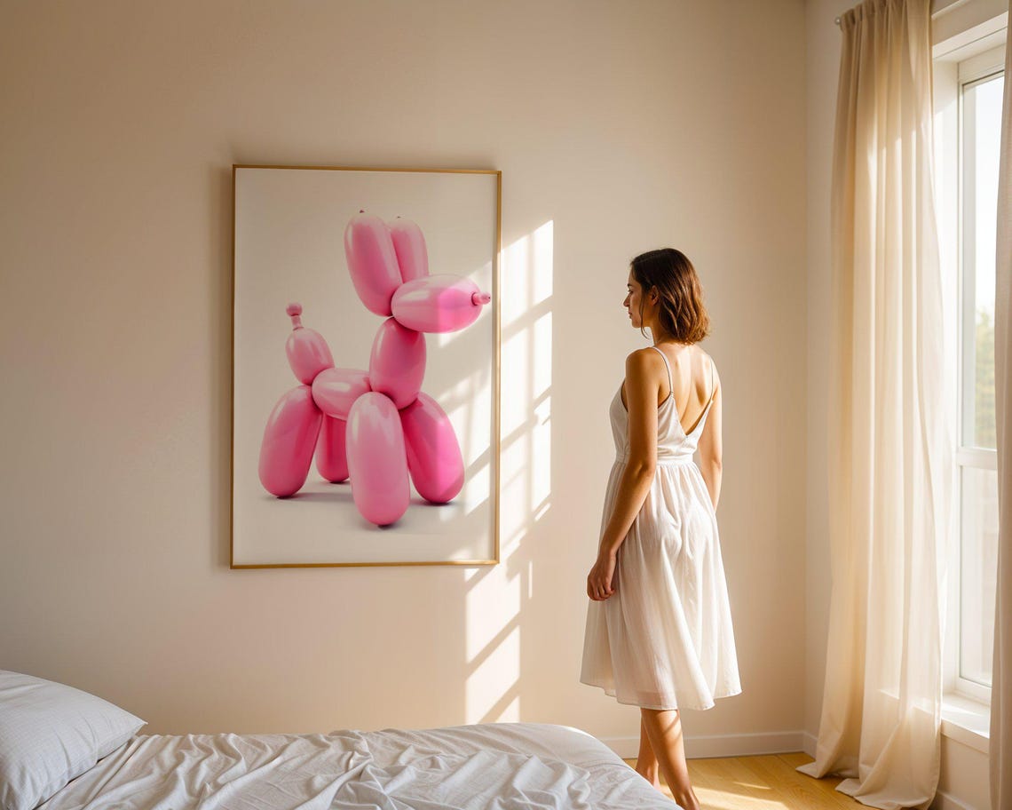 Pink Balloon Dog Minimalist Pop Art Print for Kids Room Decor - Image 4