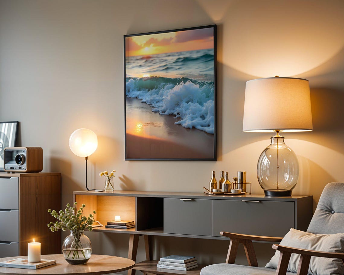 Ocean Wave White Foam Breaking at Golden Sunset Beach Poster - Image 5