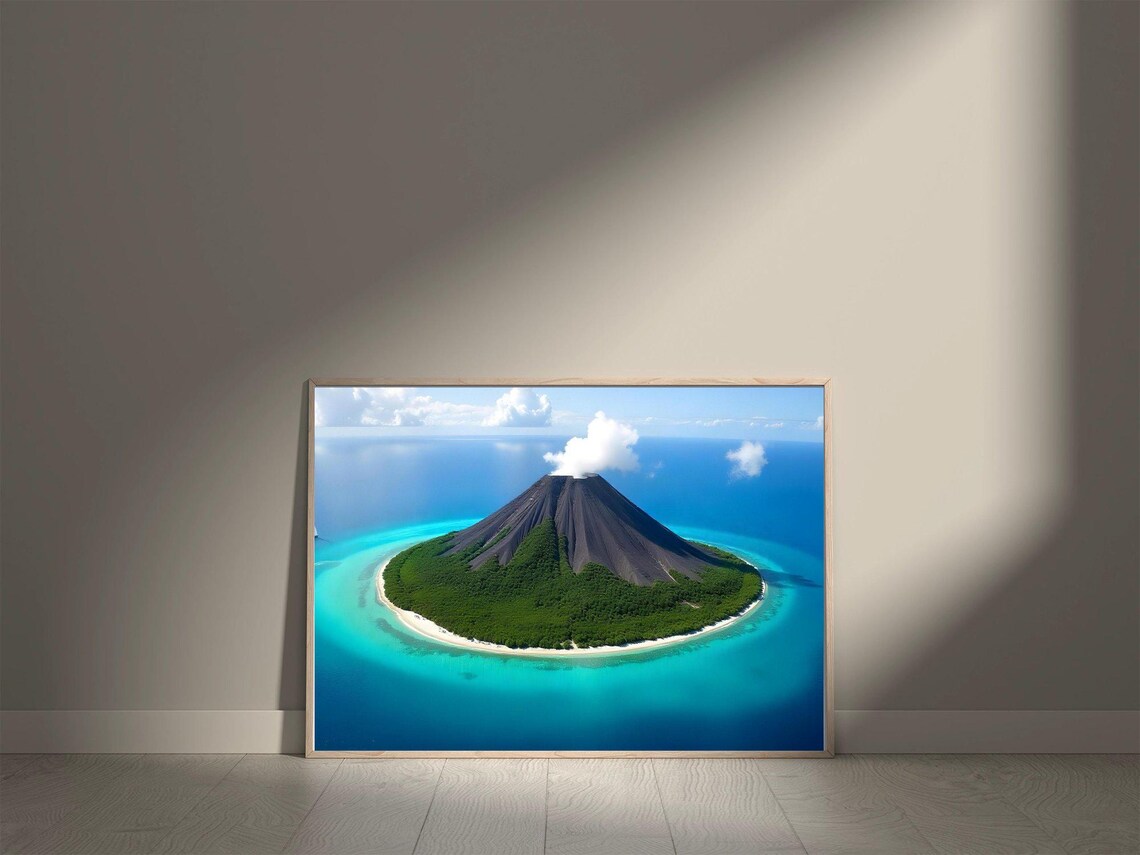 Volcano Island Aerial View Over Turquoise Ocean Tropical Poster - Image 5