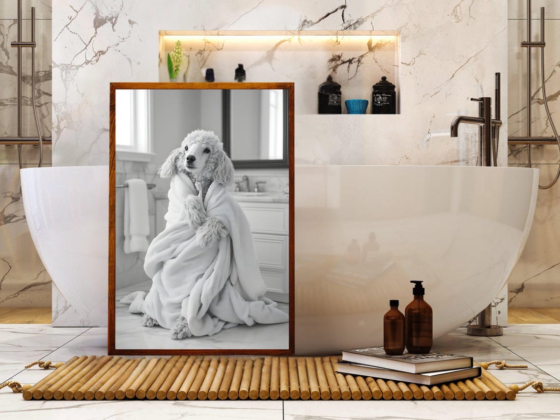 Elegant Poodle Wrapped Cozily in a Soft White Blanket Poster - Image 5