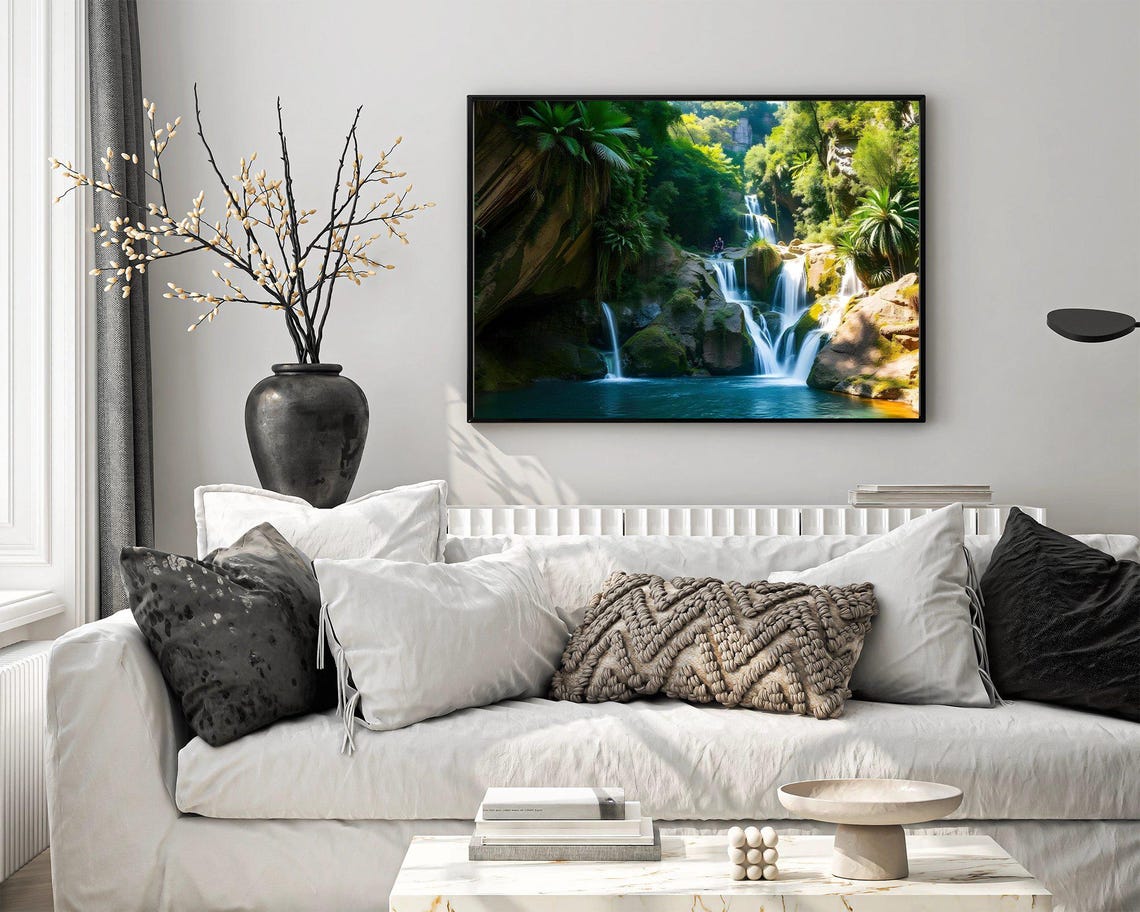 Waterfall Wall Art Nature Scene Artwork Scenic Landscape Wall Decoration Home Decor Office Wall Hanging Calming View - Image 4