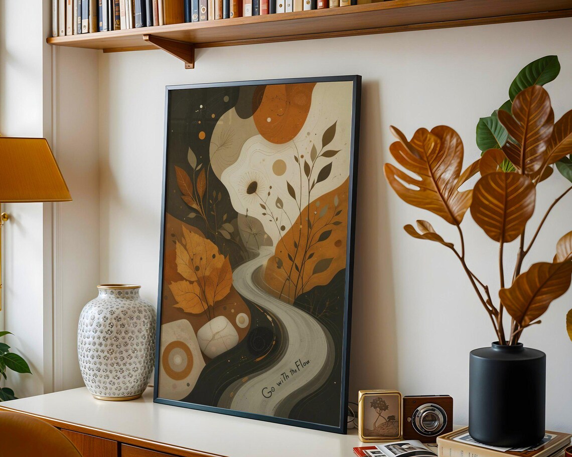 Go with the Flow Abstract Autumn River Earth Tone Nature Art Print - Image 3