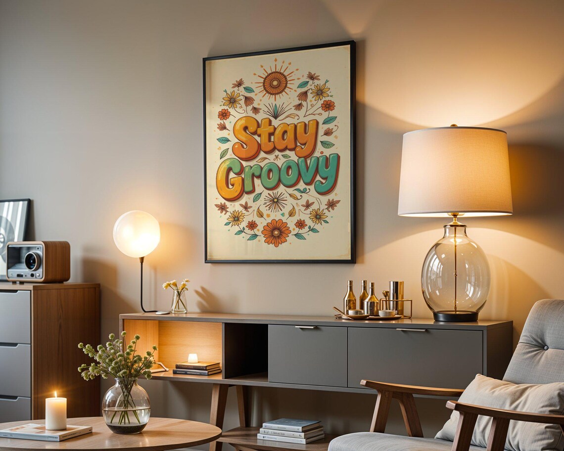 Stay Groovy Retro 70s Flower Power Bubble Letter Hippie Quote Poster - Image 4