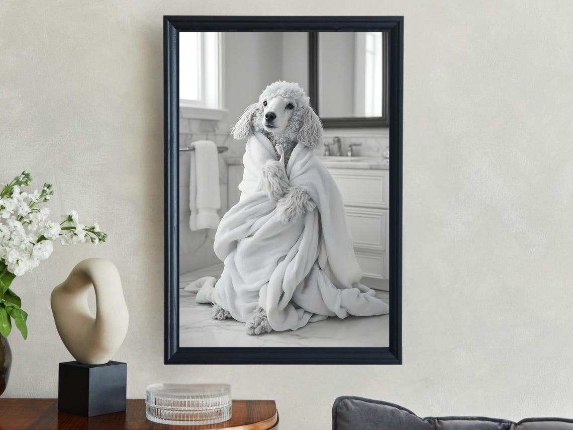Elegant Poodle Wrapped Cozily in a Soft White Blanket Poster - Image 2