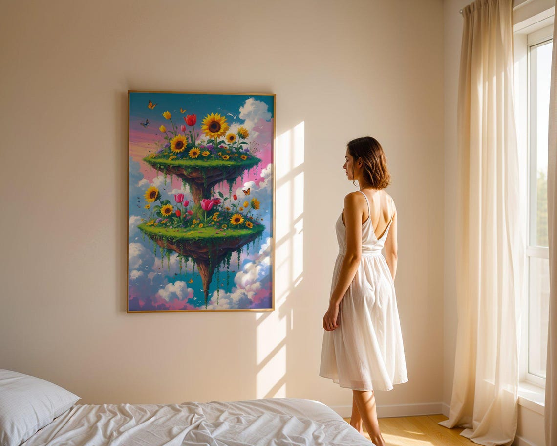 Floating Garden Islands With Sunflowers And Butterflies Poster - Image 4