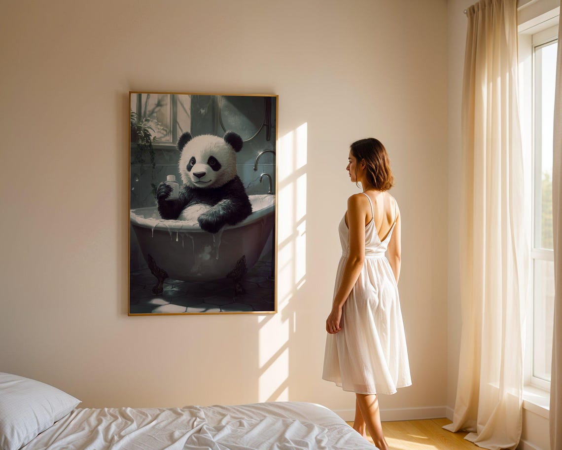 Panda Soaking in a Bubble Bath While Holding a Shampoo Bottle Poster - Image 3