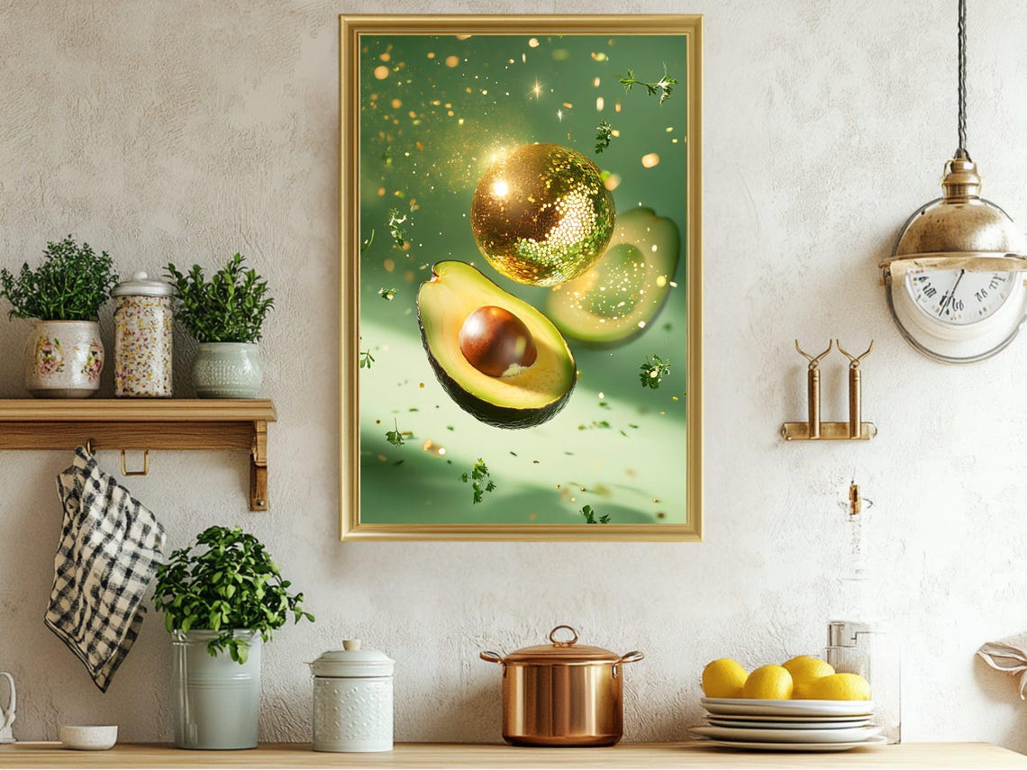 Glittering Gold Avocado Sparkle Modern Kitchen Artwork Poster