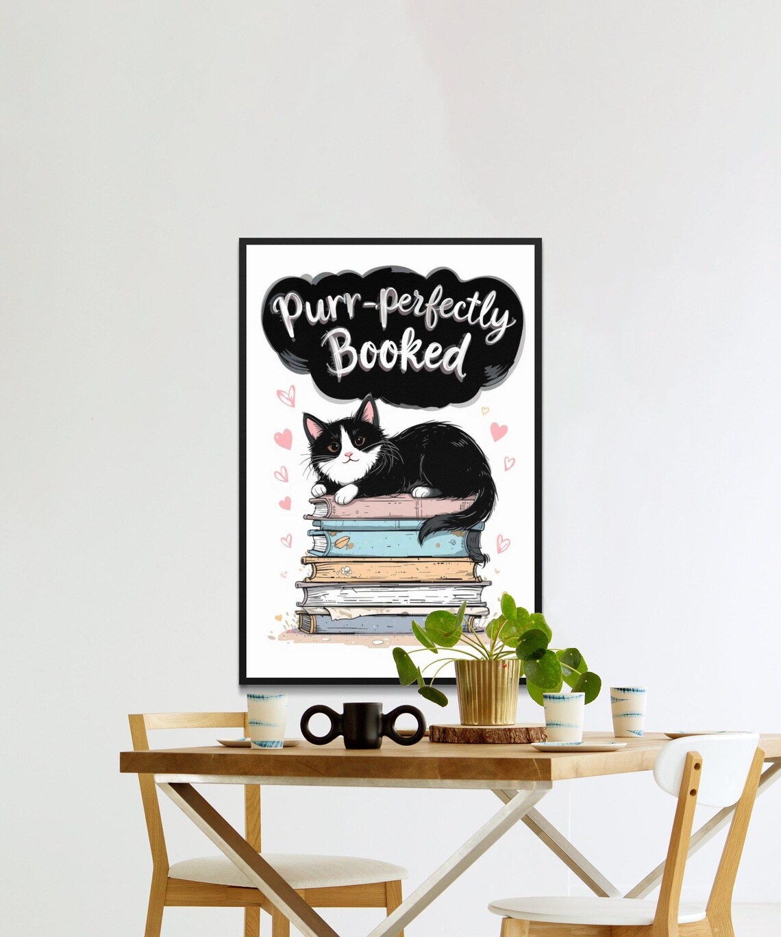 Purr-fectly Booked Cat Reading Books Stack Funny Book Lover Gift Poster - Image 2