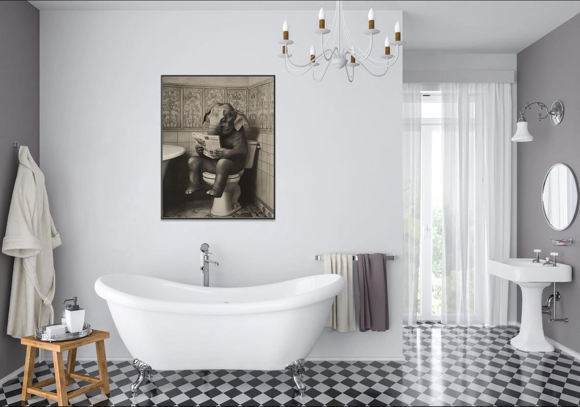 Elephant Reading the Newspaper While Sitting on the Toilet Poster - Image 2