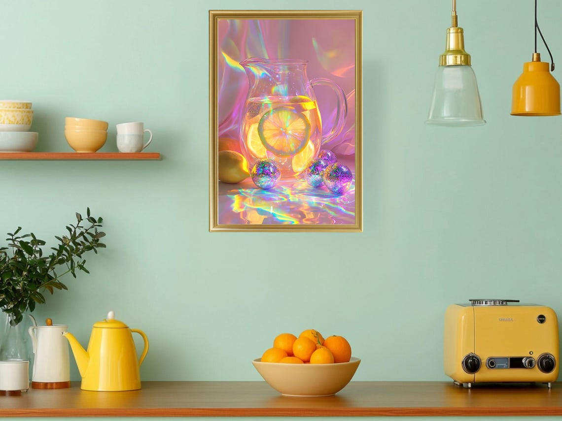 Rainbow Lemonade Pitcher Iridescent Modern Kitchen Art Poster - Image 3