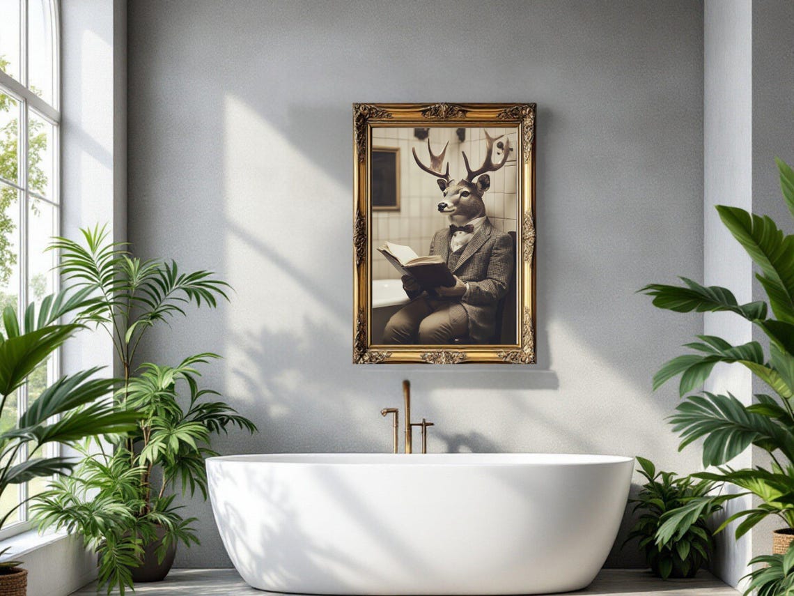 Vintage Portrait of a Stag Deer in a Suit Reading a Book Poster - Image 3
