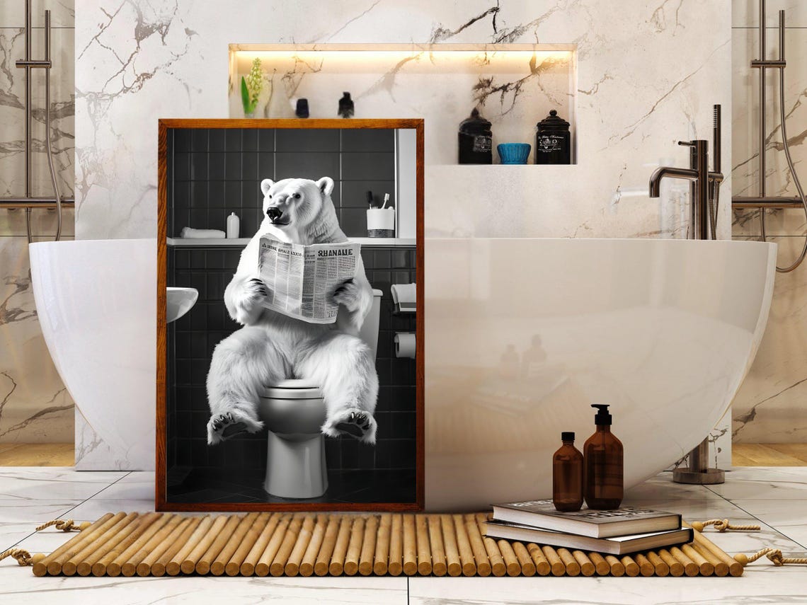 Polar Bear Reading Newspaper While Sitting on the Toilet Poster - Image 5