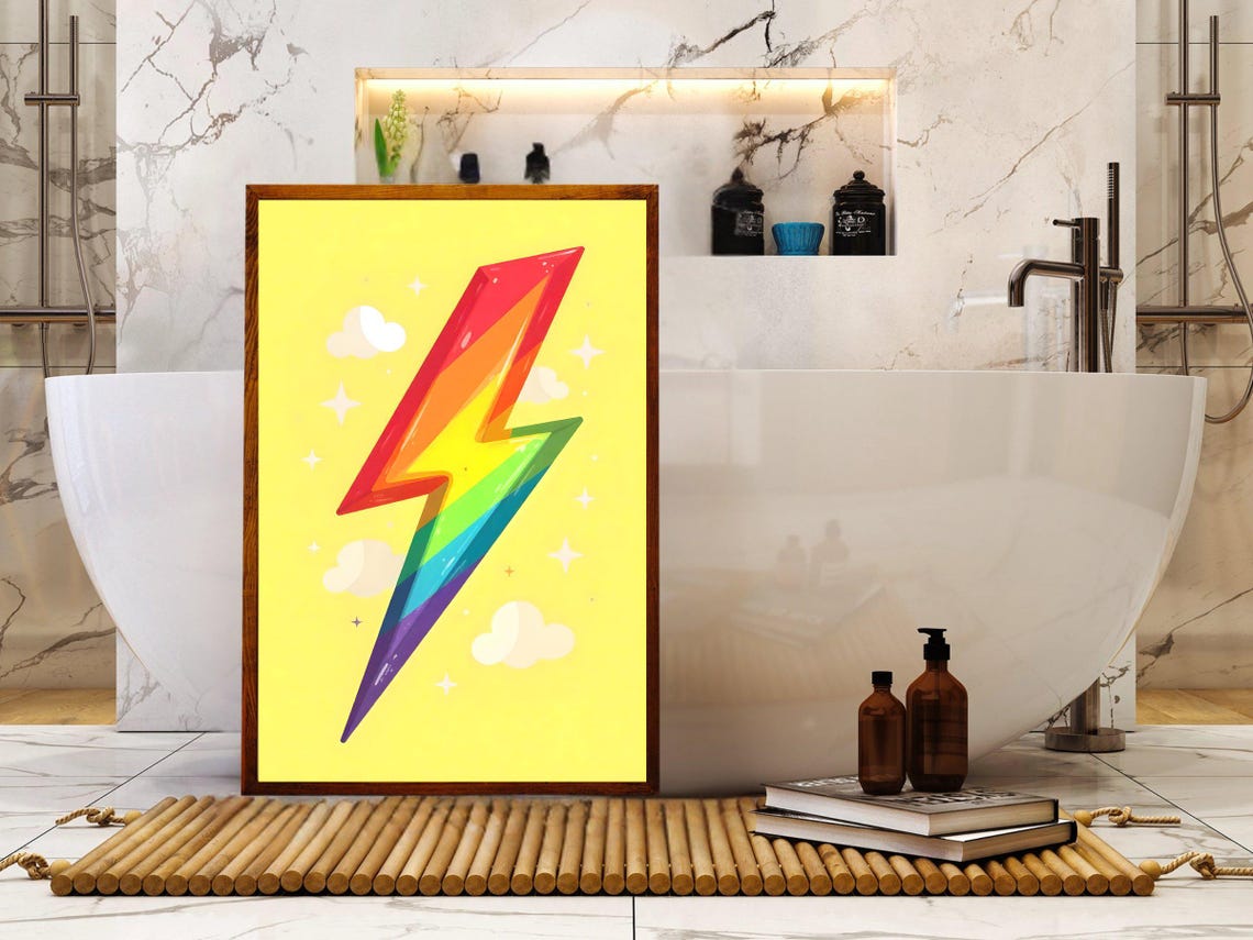 Rainbow Lightning Bolt on Yellow Background Bold Pop Art Print - Image 2