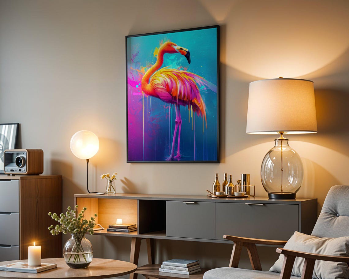 Vibrant Flamingo Graffiti Splash Portrait Modern Bird Wall Poster - Image 3