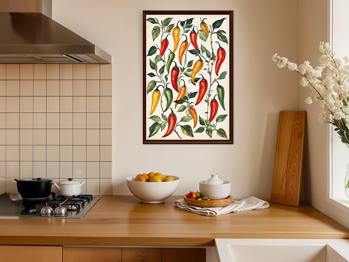 Chili Peppers Botanical Colorful Spicy Kitchen Decor Art Poster - Image 4