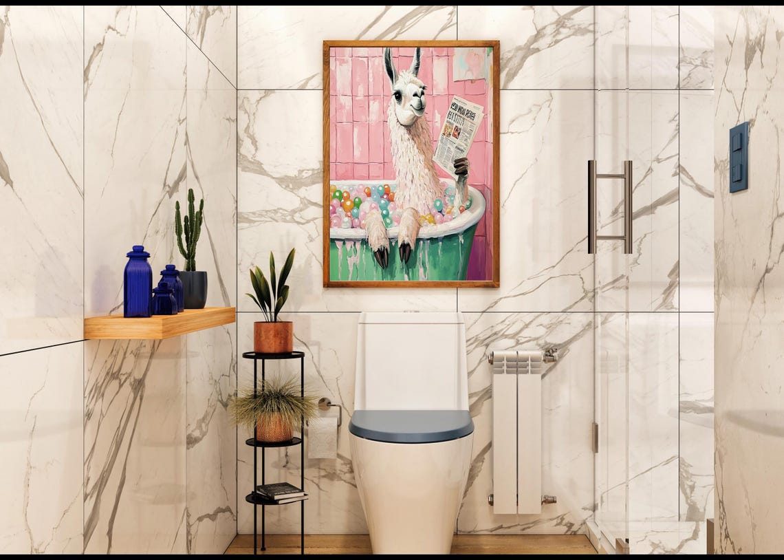 White Llama Sitting In Ball Pit Bathtub Reading Newspaper Poster - Image 2
