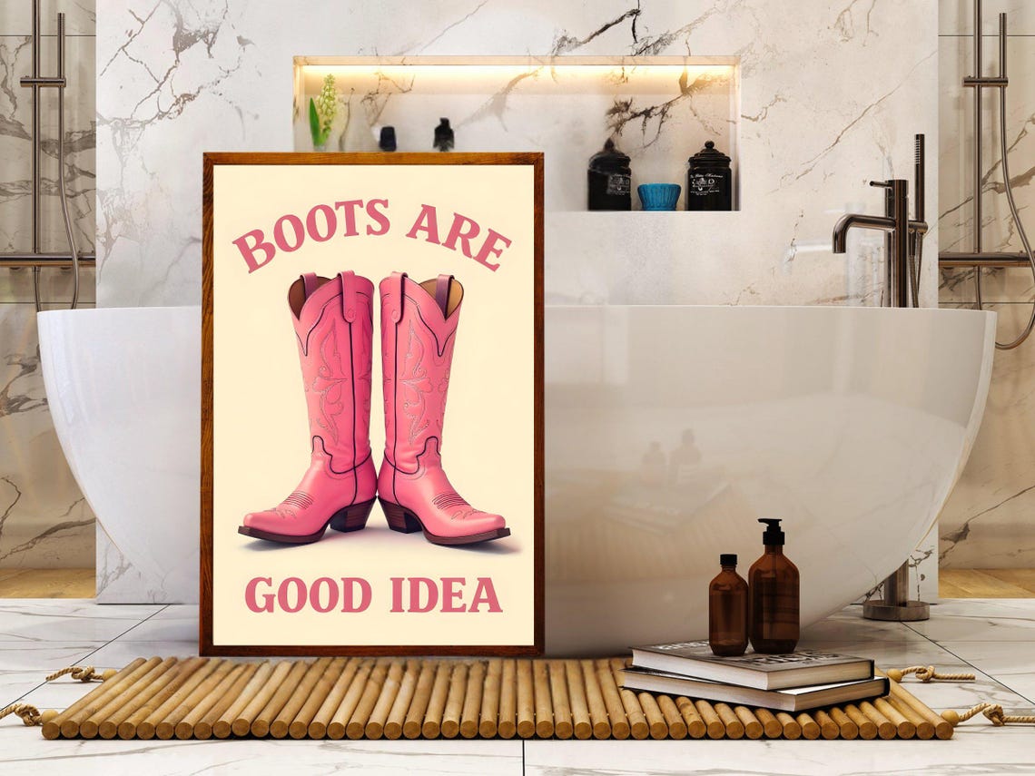 Boots Are Good Idea Pink Embroidered Cowboy Boots Western Quote Poster - Image 2