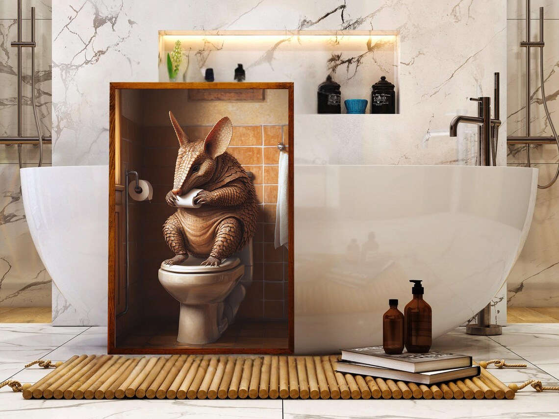 Quirky Armadillo Bathroom Wall Art Armadillo In Toilet Humorous Print Funny Animal Art Unique Bathroom Decor Cute Armadillo Poster - Image 5