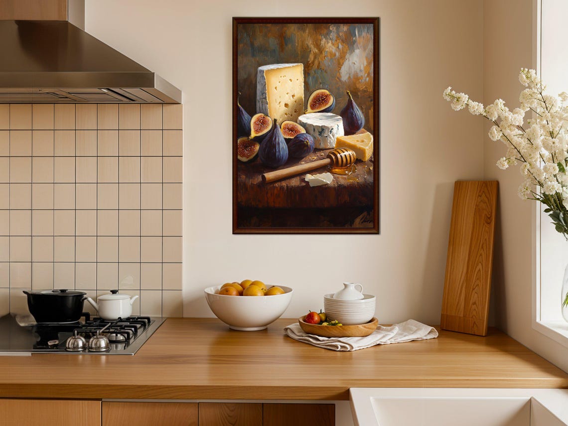Gourmet Cheese Board with Fresh Figs and Honey Still Life Poster - Image 3