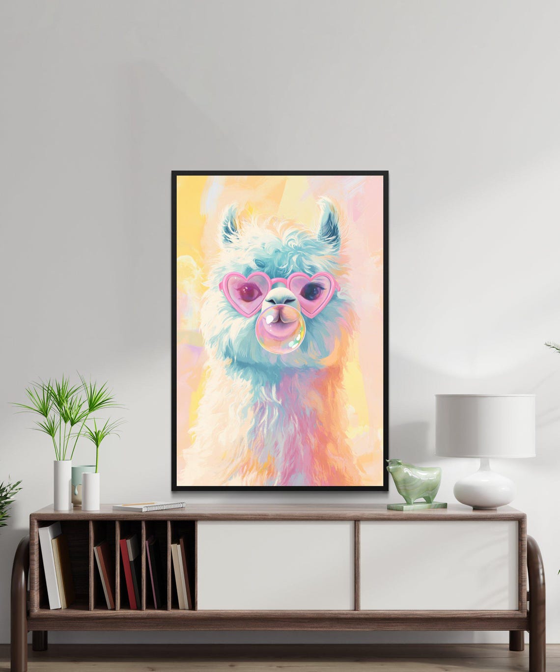 Fluffy Alpaca With Heart Glasses Blowing A Bubblegum Bubble Poster - Image 5
