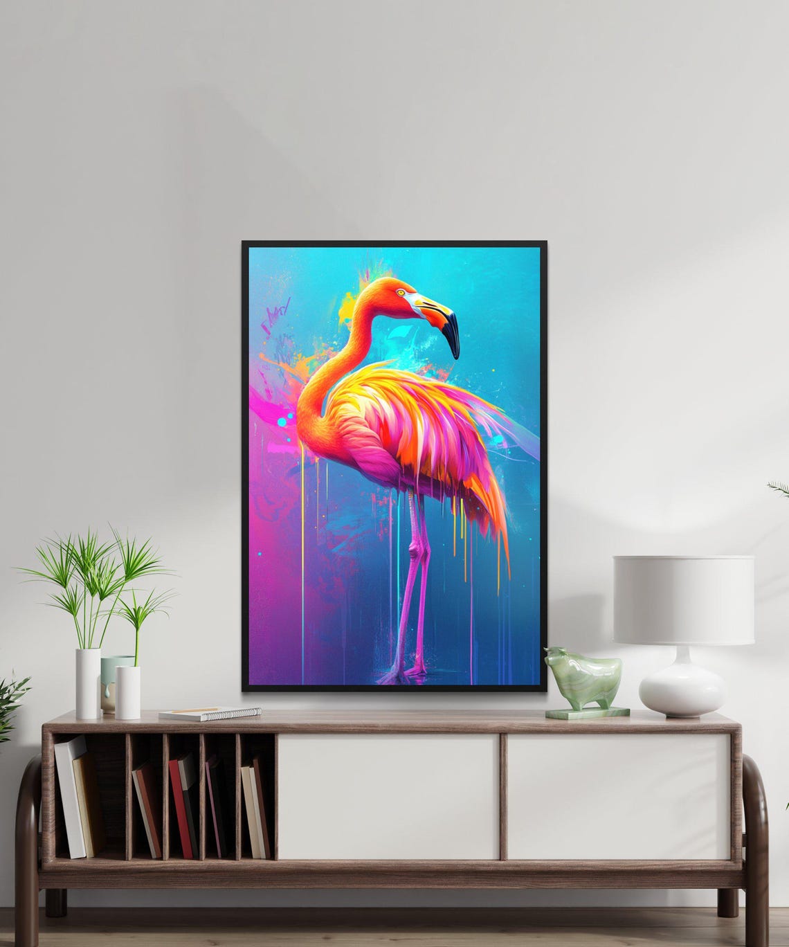 Vibrant Flamingo Graffiti Splash Portrait Modern Bird Wall Poster - Image 5