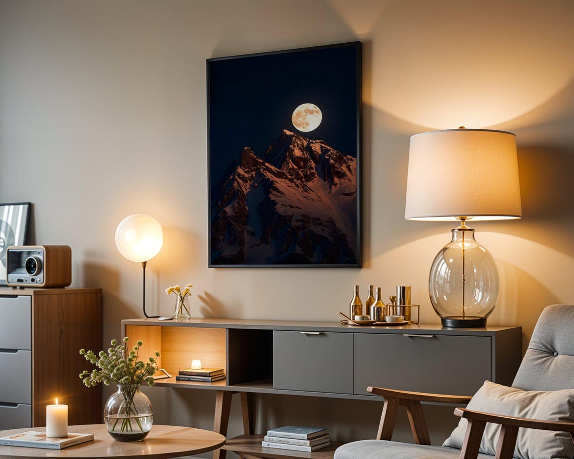 Majestic Moonlit Mountain Wall Art Nature Landscape Print Night Sky Decor Moon Over Mountains Wall Decor For Home Or Office - Image 5