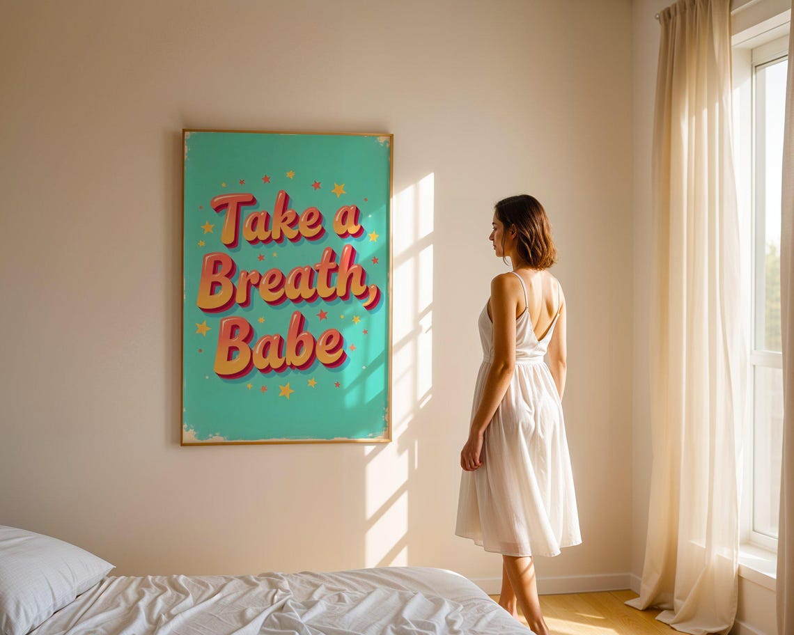 Take a Breath Babe Retro Orange Typography Teal Quote Poster - Image 4