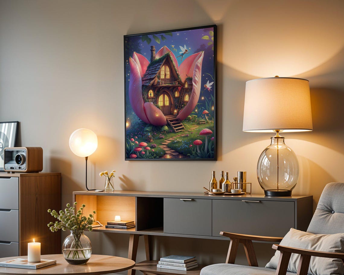 Fairy Cottage Blooming Flower House Magical Night Garden Poster - Image 3