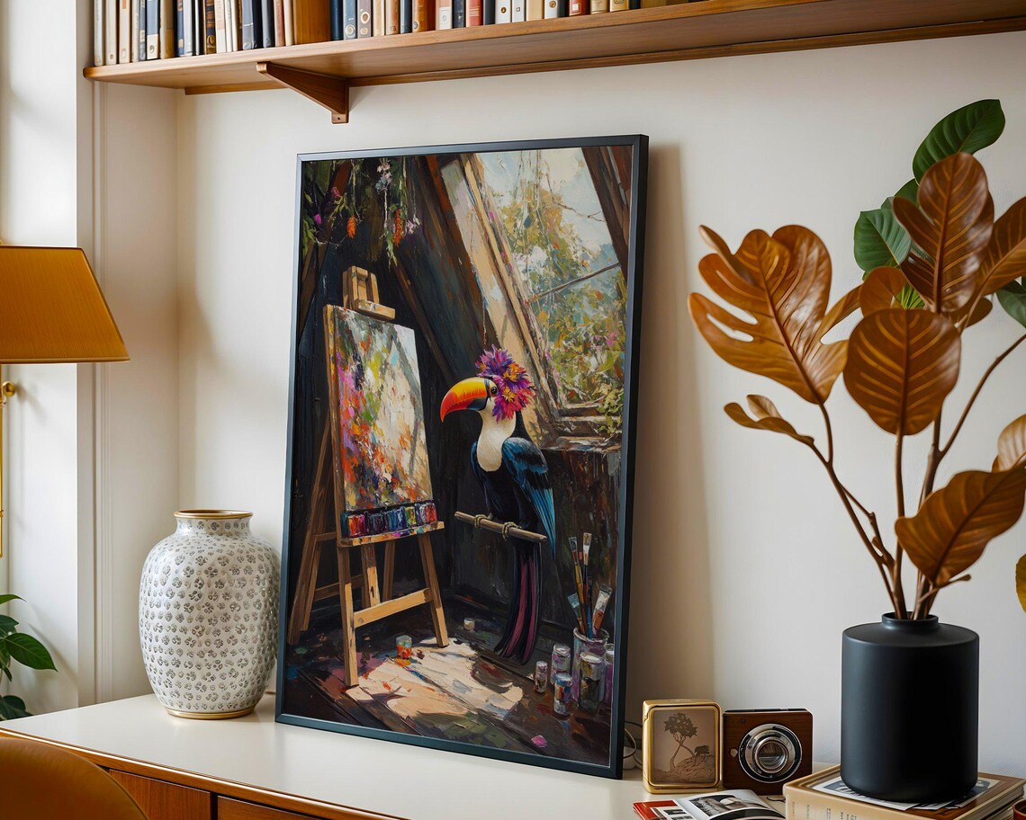 Toucan Artist With Flower Crown Painting In A Sunlit Art Studio Poster - Image 5