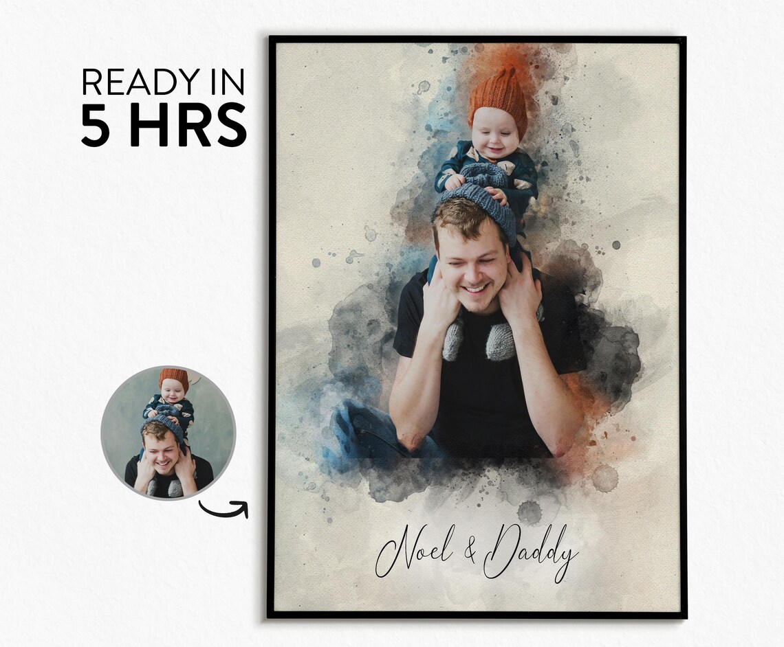 Custom Watercolor Fathers Day Portrait Art Print