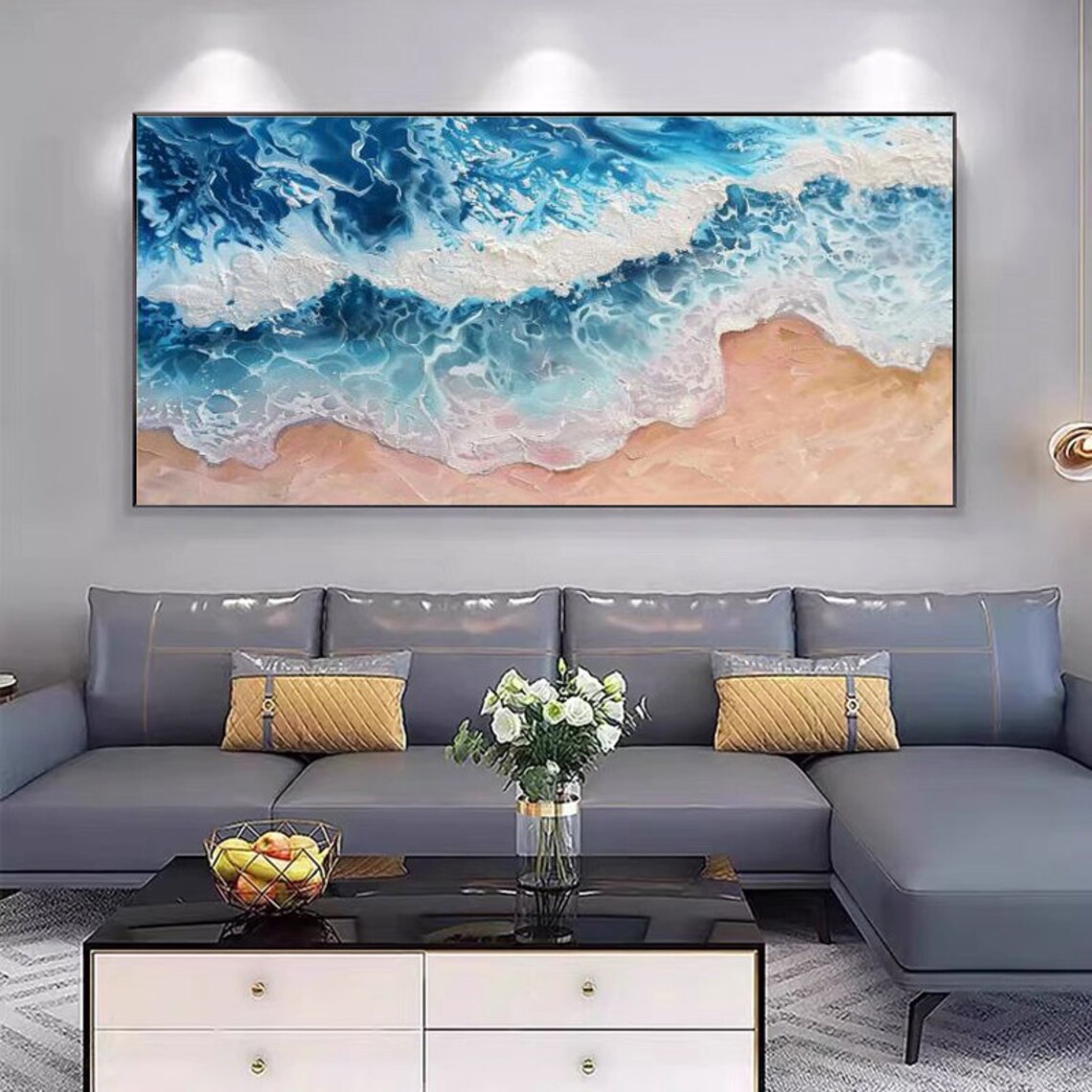 Stunning Aerial View of Waves Breaking on Pink Sand Beach Poster - Image 2