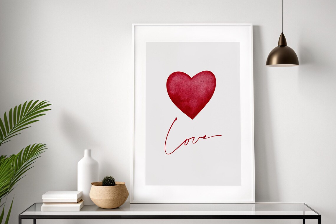 Red Watercolor Heart, Minimalist Love Poster - Image 5