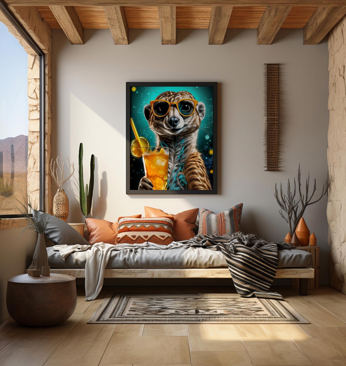 Funky Meerkat Retro Pop Art, Neon Wildlife Poster - Image 2