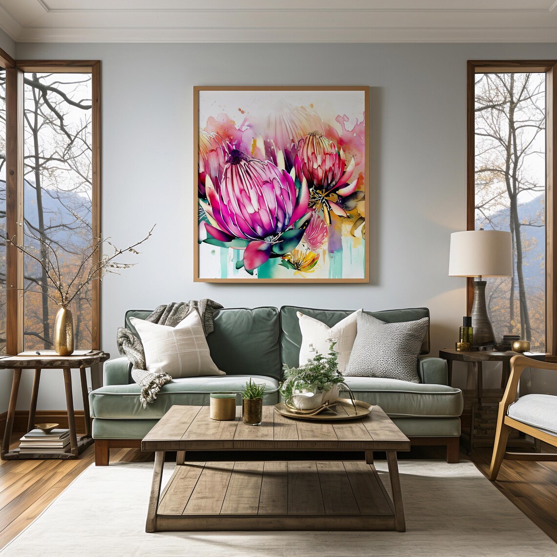 Watercolor Protea, Modern Boho Decor Art Print - Image 2