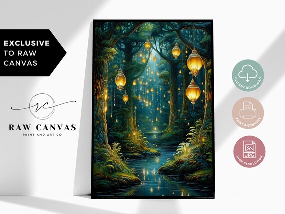 Enchanted Forest, Fantasy Lantern Landscape Print