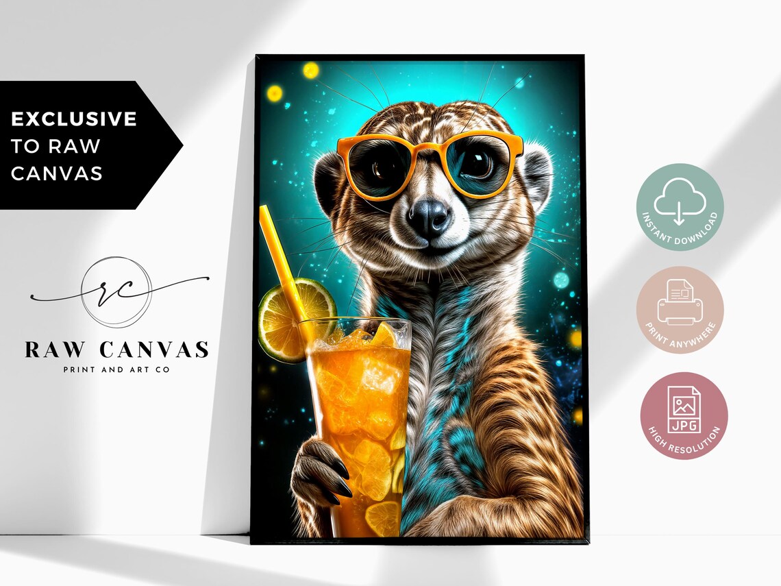 Funky Meerkat Retro Pop Art, Neon Wildlife Poster