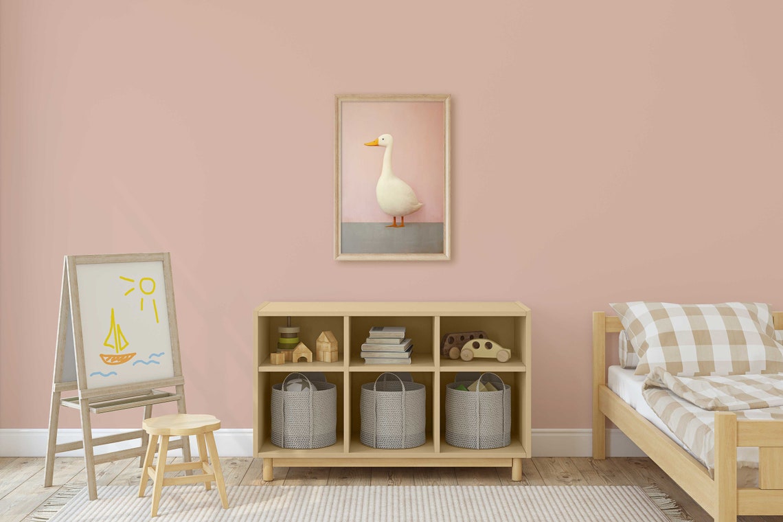 White Goose Portrait on a Soft Pink Background Whimsical Poster - Image 2