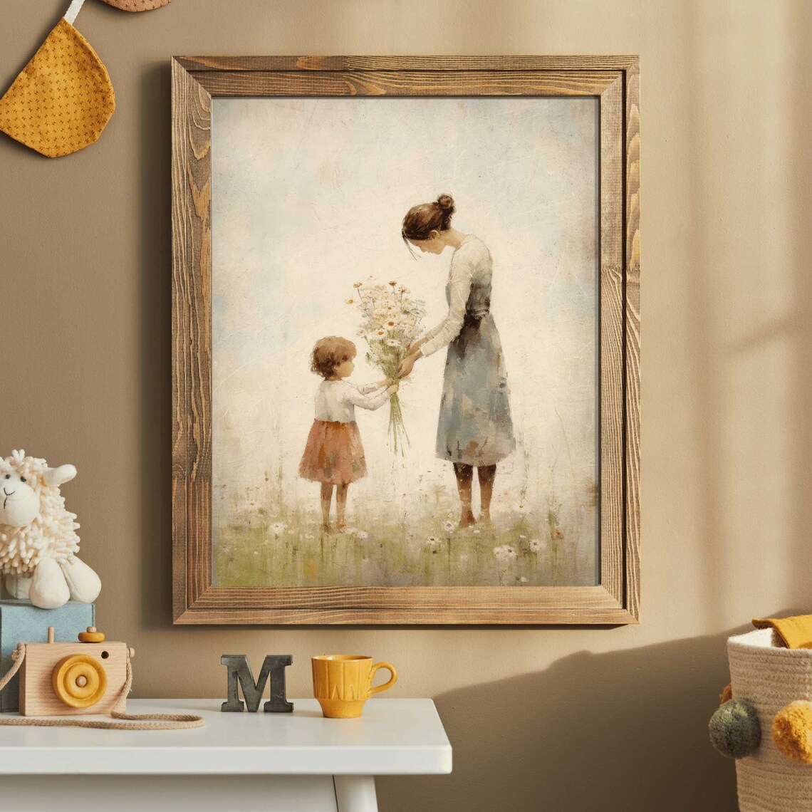 Child Giving Mother Wildflowers In Meadow Tender Motherhood Art Print - Image 2