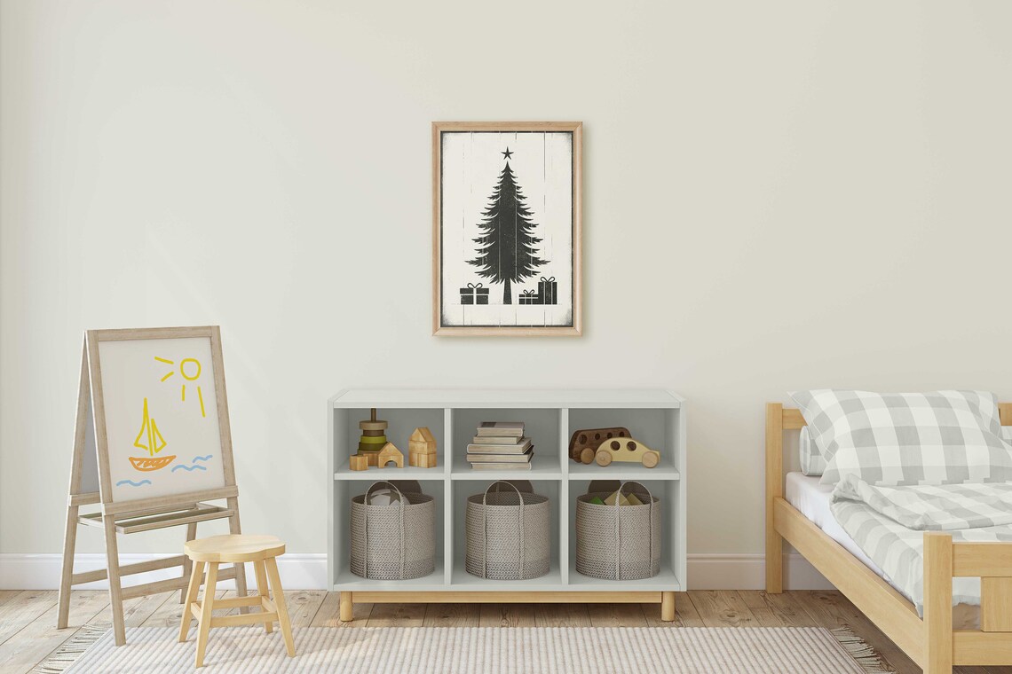 Minimalist Christmas Tree with Gifts Terracotta Holiday Poster - Image 2