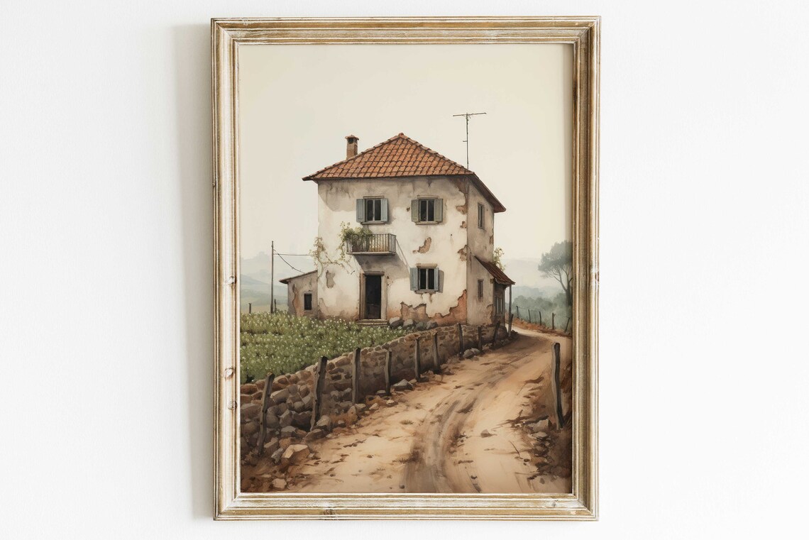 Old Mediterranean Stone House Beside a Country Dirt Road Poster